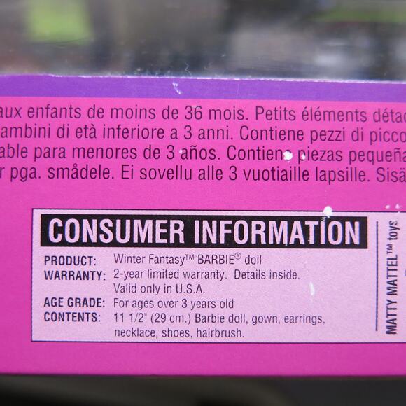 VINTAGE 1996 Winter Fantasy BARBIE #17249 Caucasian Blonde New In Box Mattel - Picture 10 of 10